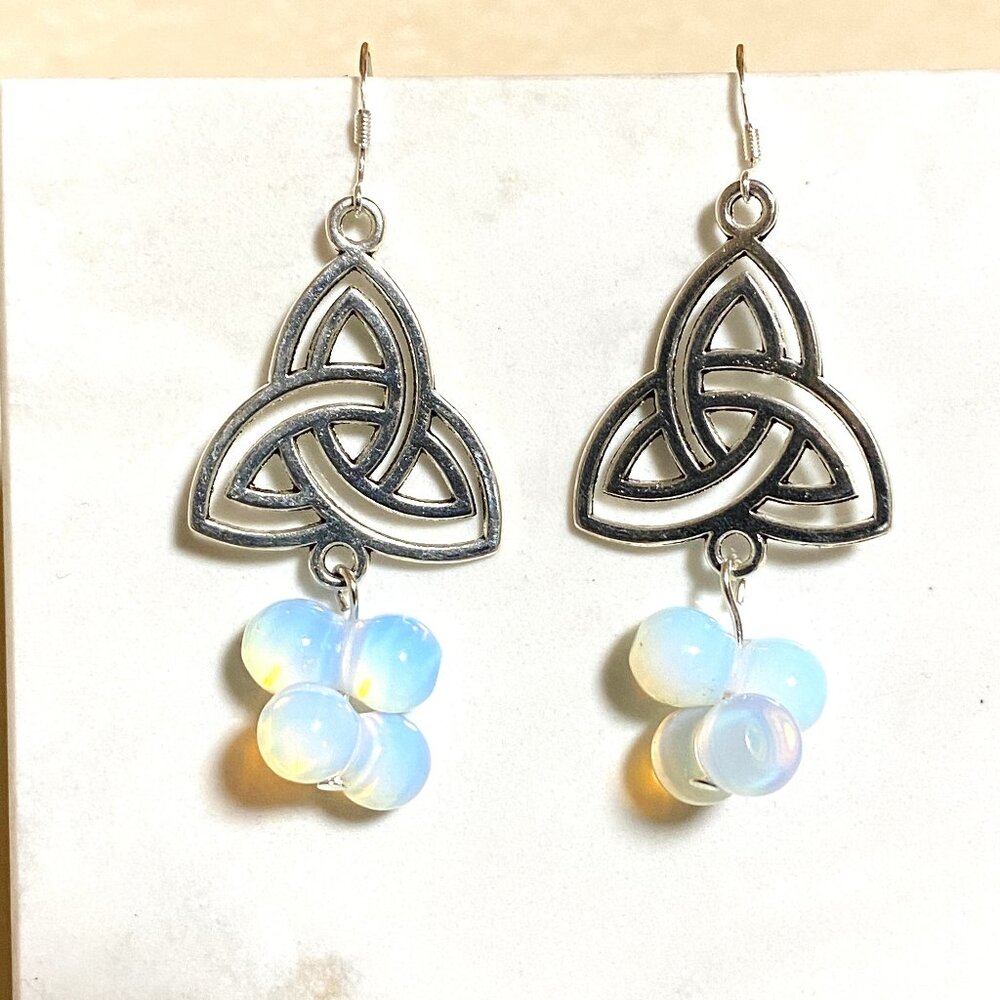 2/$20, Flashy Opalite Triqueta Sterling Silver Dangle Earrings